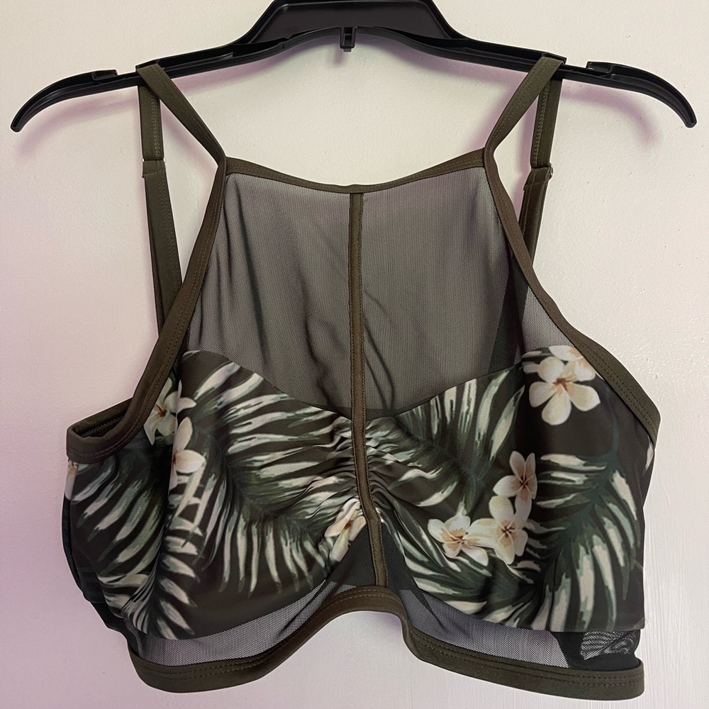 Marilyn Monroe Tropical Floral Flower Green Mesh High Neck Bikini Top Swimsuit